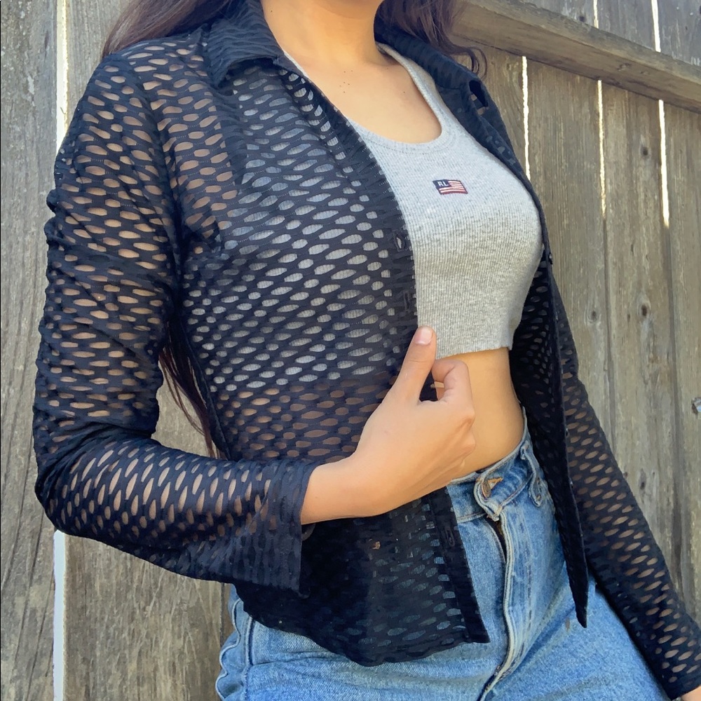 Vintage guess black see through button up blouse